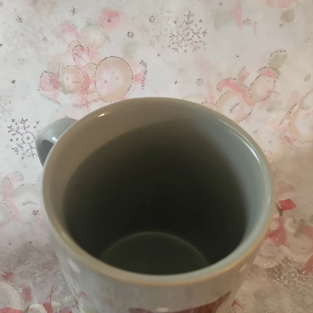Gray Mug with Red and Green Bear Design From Crate & Barrel